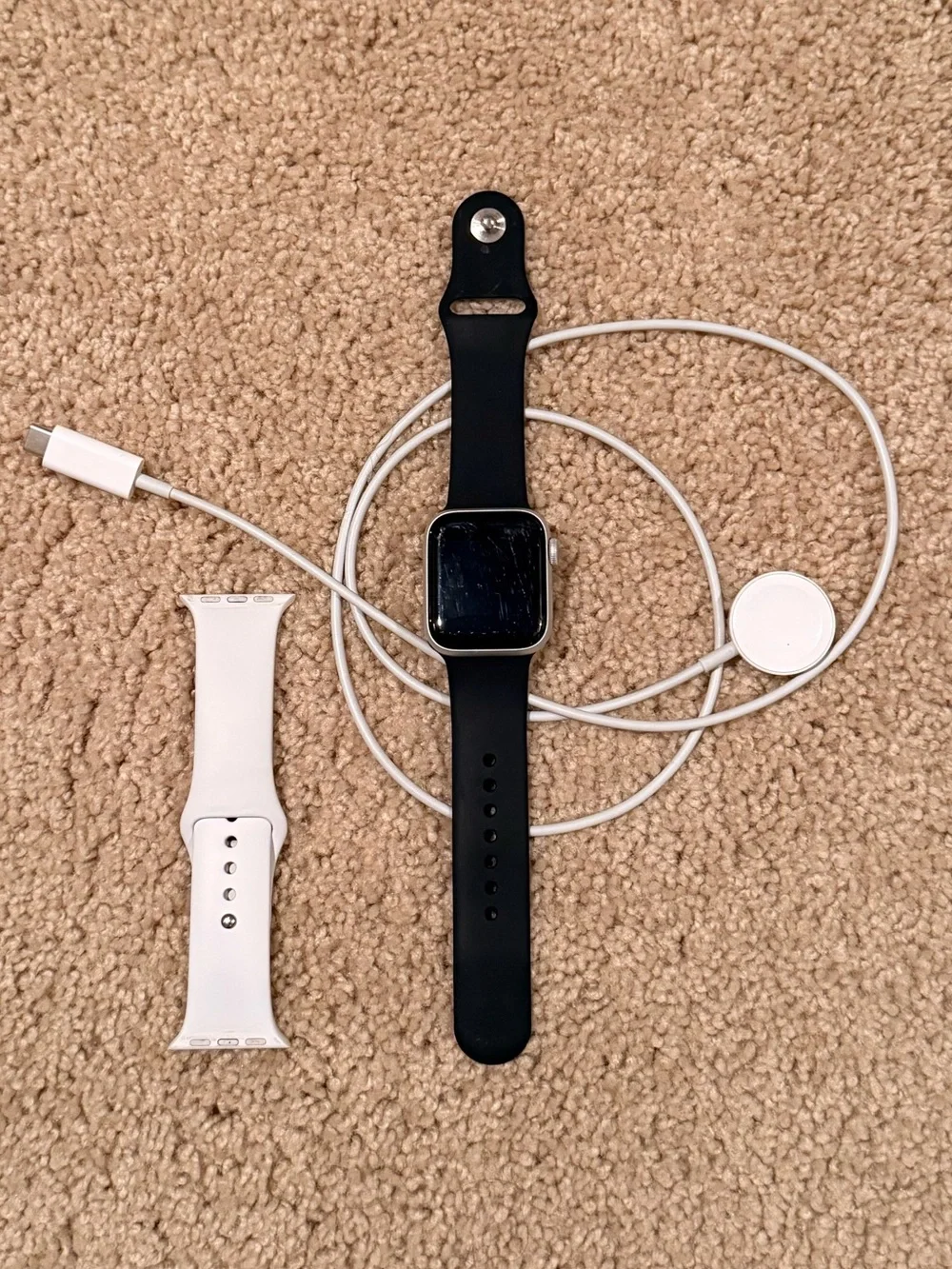 Apple Watch SE- Black Sport Band (with White Spare Band)